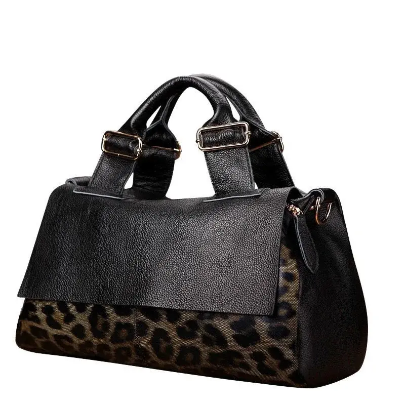 Chic Genuine Leather Large Capacity Handbag Women's Bag Fashion Leopard Print Tote Bag Soft Leather Lady Bag image 6