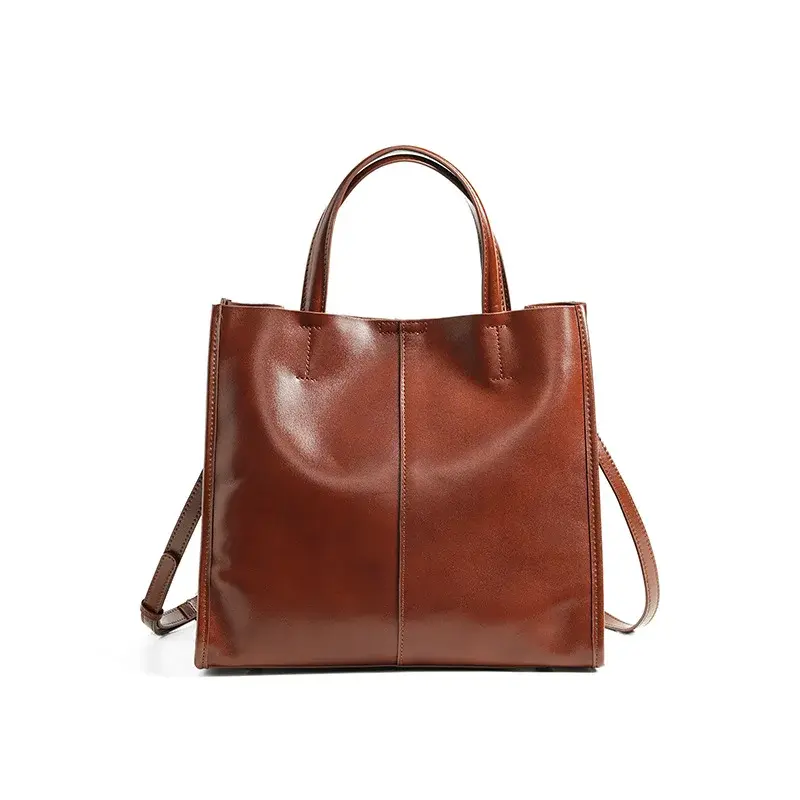 Leather Tote Bag for Women, Genuine First Layer Vegetable-Tanned Leather, Large Capacity, Fashionable and Versatile Handbag image 4