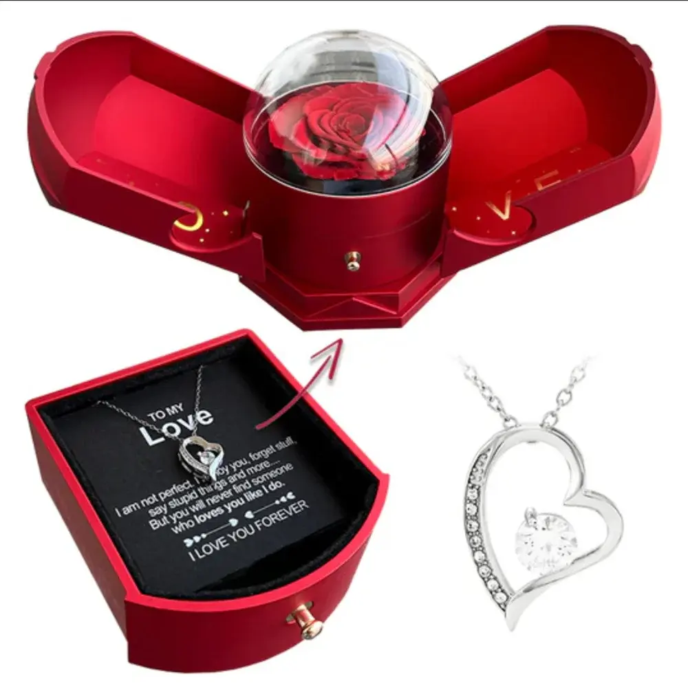 Double open rose gift box drawer style rose jewelry box angel wings Chinese Valentine's Day necklace gift box image 5