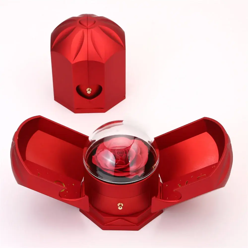 Double open rose gift box drawer style rose jewelry box angel wings Chinese Valentine's Day necklace gift box image 3