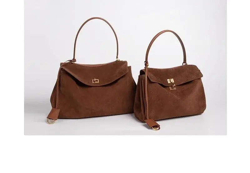 Vintage Autumn Winter Suede Matte Tote Bag, Elegant Shoulder Crossbody Kelly Bag for Women, Large Capacity Commuter Underarm Bag image 11