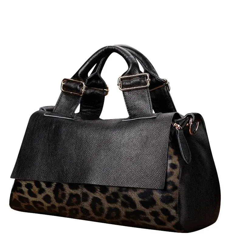 Chic Genuine Leather Large Capacity Handbag Women's Bag Fashion Leopard Print Tote Bag Soft Leather Lady Bag image 5