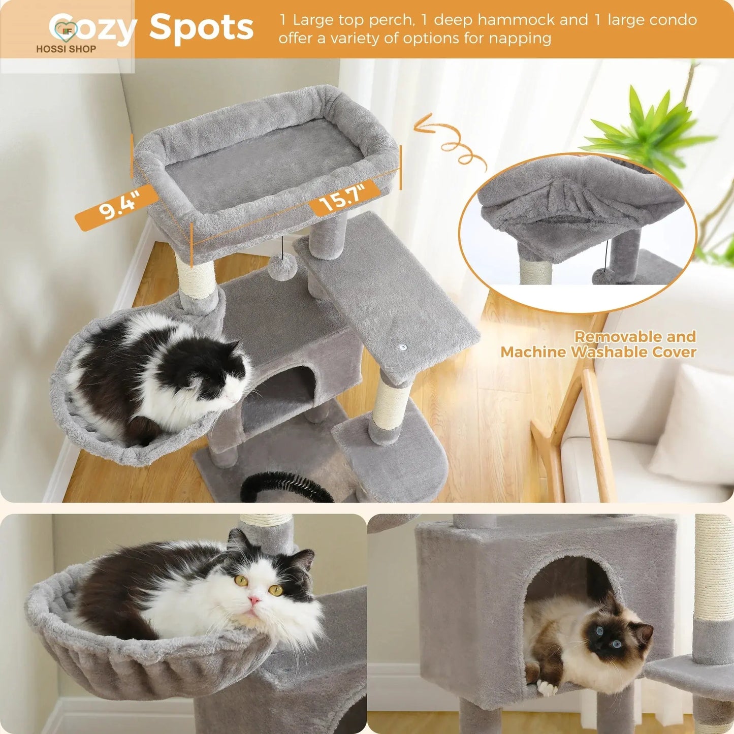 Cat Tree with Toy Cat Tower condo for Indoor Cats Cat House with Padded Plush Perch Cozy Hammock and Sisal Scratching Posts hossi shop