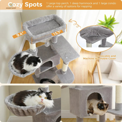 Cat Tree with Toy Cat Tower condo for Indoor Cats Cat House with Padded Plush Perch Cozy Hammock and Sisal Scratching Posts hossi shop