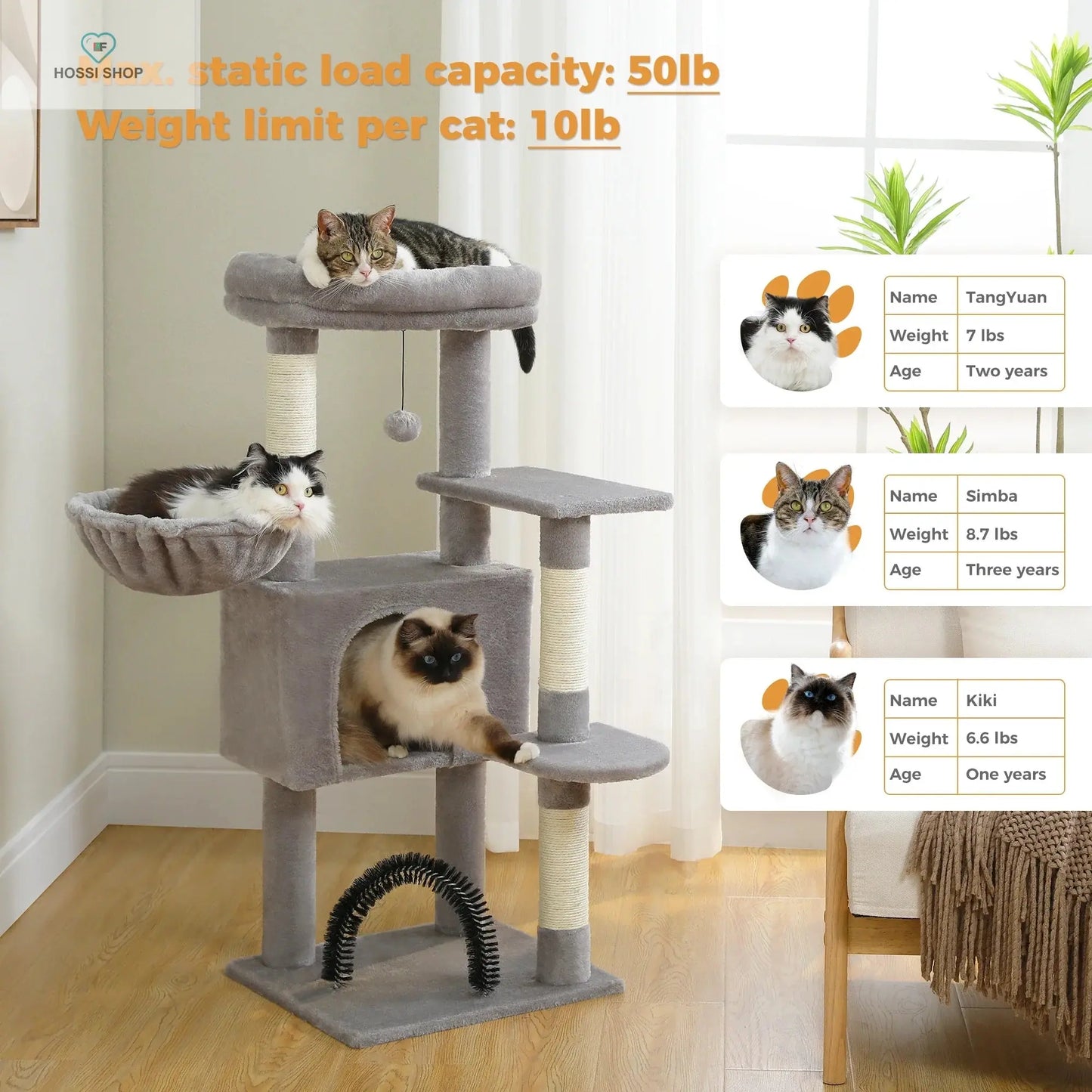 Cat Tree with Toy Cat Tower condo for Indoor Cats Cat House with Padded Plush Perch Cozy Hammock and Sisal Scratching Posts hossi shop