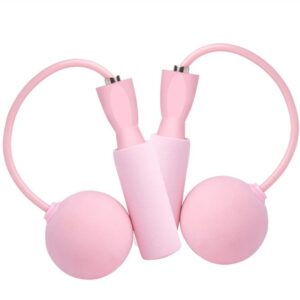 Pink cordless jump rope with two weighted balls on white