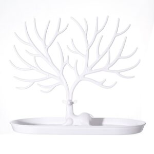 White deer antler jewellery stand with oval tray on white