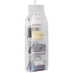 Hanging handbag organizer with 8 clear pockets and metal hook