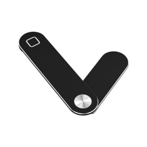 Black laptop phone holder side mount unfolded on white
