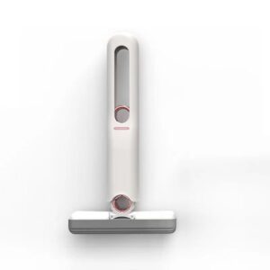 Mini mop with self-squeeze wringer standing on white