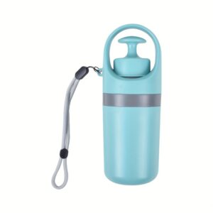 Blue portable dog poop scooper with lanyard strap on white
