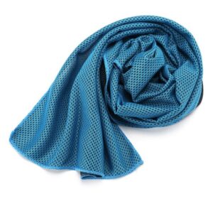 Blue sports cooling towel in microfiber mesh on white