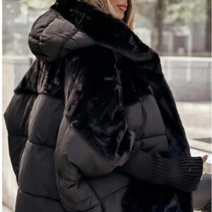 Black hooded padded coat for women