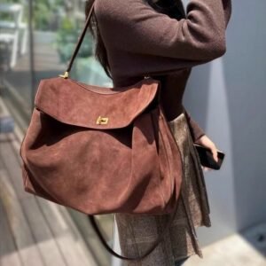 Vintage Autumn Winter Suede Matte Tote Bag, Elegant Shoulder Crossbody Kelly Bag for Women, Large Capacity Commuter Underarm