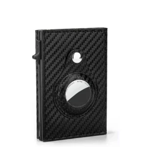 Sliding leather wallet closed showing slim bi-fold profile