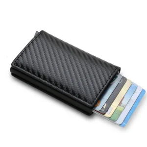 Pop-up card holder wallet shown closed on a flat surface