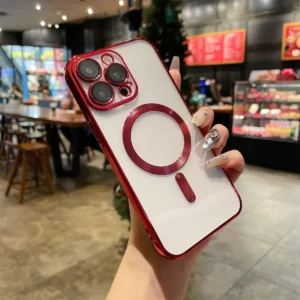 Electroplated MagSafe phone case shown from the front on iPhone 17