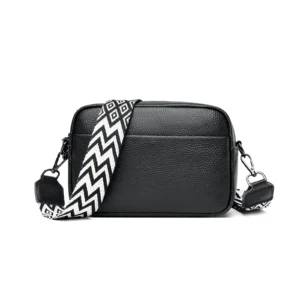 Small square crossbody bag in top-grain leather shown from the front