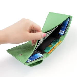 Genuine leather RFID wallet with coin purse laid flat, front view
