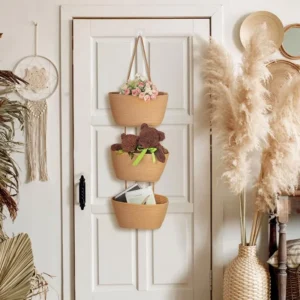 3-Tier Wall Hanging Storage Basket | Brown Cotton Woven