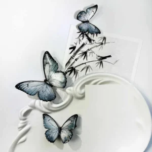 Butterfly hair clip shown in side-clip position on styled hair