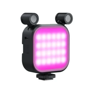 RGB LED mic light mounted on a smartphone for vlogging