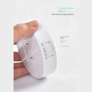 Motion sensor night light mounted on a bedroom wall beside the bed